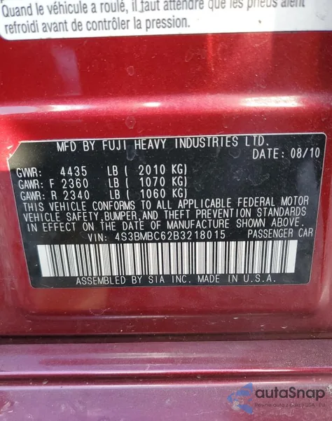 2011 Subaru Legacy 2.5I Premium z USA, uszkodzony, nr VIN 4S3BMBC62B3218015